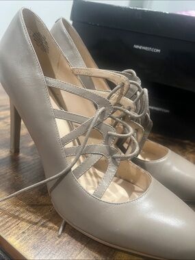 Nine West Gray Lace-Up Pointed Toe Heels